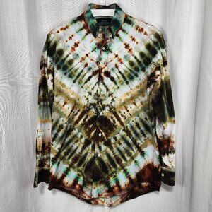 Green Dreams: Vintage Tie-Dye Transformation Dress Shirt - Men's Size 15